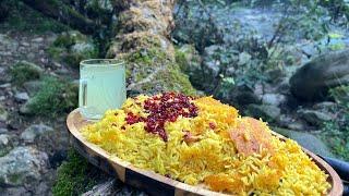 the craziest saffron rice and chicken cooked outdoors/