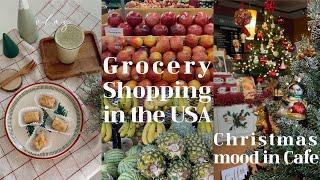 Grocery shopping vlog - H MART, Whole food market ⎮ Christmas Cafe in Boston