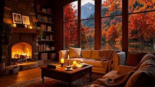 Smooth Jazz Music and Soft Rain Sounds in Peaceful Autumn Cozy Cabin for Stress Relief 