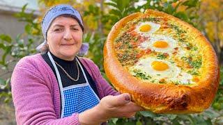 Khachapuri - Traditional Georgian Cheese Bread in the Oven. Food Lovers Must See This