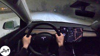 2021 Tesla Model Y – Snowy POV Night Drive