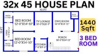 HOUSE PLAN 32x45 DESIGN 1440 SQ FEET,हाउस प्लान 32x45 डिज़ाइन टी,LAYOUT PLAN