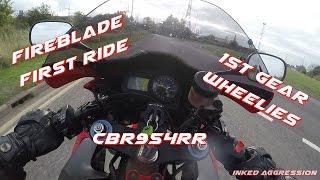 My First Ride Of A FireBlade CBR954RR - 1st Gear Wheelies