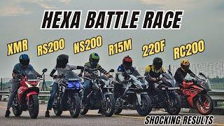 Yamaha R15M vs Karizma Xmr Vs Bajaj RS200 Vs Ktm RC200 Vs Pulsar 220F Vs NS200 | Shocking results