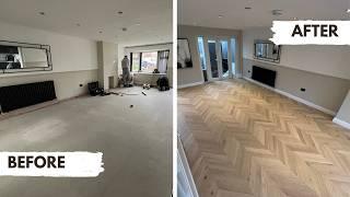 Satisfying Chevron Engineered Wood Flooring Installation: Watch this Glue Down Transformation!