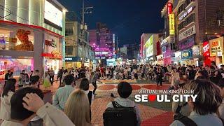 Seoul Hongdae Street Weekend Evening Downtown Scenery, Seoul, South Korea, Travel, 4K