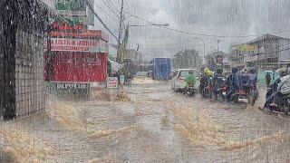 Super Heavy Rain Floods My Village | very cool, suitable for insomnia | walking in heavy rain