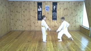 Karate Shotokan Kumite Kihon-Ippon boys 9 years old Viatkin Nikita vs Samorukov Timofey