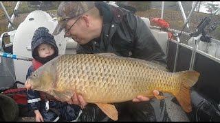 23 lb channel catfish and big winter carp from boat. Non stop carp fishing action