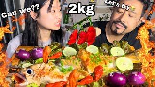 2kg Oily Fish Mukbang With @akumamons | Hot King Chilly|