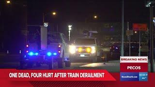 1 dead, 4 injured after train derails, hits Chamber of Commerce building in Pecos