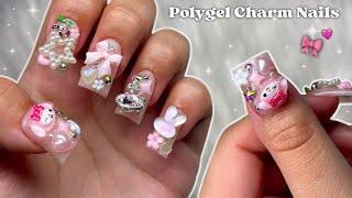 EXTRA SHORT POLYGEL CHARM NAILS POLYGEL JUNK NAILS & GLOW IN THE DARK NAIL DESIGN | Nail Tutorial