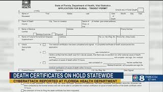 Cyberattack reported at Florida Dept. of Health, death certificates on hold statewide