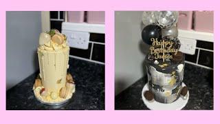 Decorate two cakes with me! Black & gold artsy cake | Gold & cream drip cake