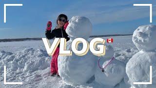 sledding, making snow mans in Mar, lac la biche (3월에 썰매타고 눈사람 만든 영상)