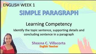 English 4 Week 1 Quarter 1 SIMPLE PARAGRAPH