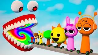 Big & Small SPRUNKI Cars Vs Crazy MOUTH with Rainbow Portal in MOUTH | TEARDOWN
