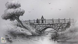 How to draw Stone Bridge in a Scenery Art with Pencil || Pencil Art