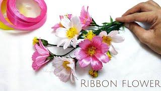 DIY cosmos flower/how to make satin ribbon flowers easily