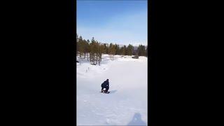 Guy Crashes Jumping Snow Ramp and Breaks the Sled
