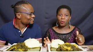 ASMR Black Soup and Fufu Nigerian Food Mukbang/Bitter leaf soup African food mukbang