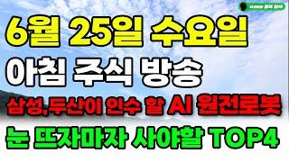 [ 6월 25일 수요일 아침 주식 방송 ] 삼성,두산이 인수 할 AI 원전로봇 '이주식' 눈 뜨자마자 당장 사모으세요!! 두산에너빌리티 보다 더 올라요.#SMR#원전#두산에너빌리티