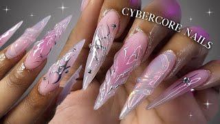 Edgy Polygel Nails🫧 How to do Stiletto nails with polygel + chrome nail art | Libra inspired nails