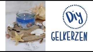 Gelkerze selber machen - Maritim mit Muscheln und Steinen - Kerzengel färben - DIY Kerzen gießen