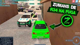 NUNCA DEIXE O ZUMANS PEGAR O R34 E DAR FUGA DOS POLICIAIS ! FUGA SEM PG ! GTA MTA RP ! ROLEPLAY