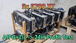 5x RX 5700 XT - 24H Profit Test on Dual Mining AIPG+ZIL