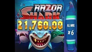 RAZOR SHARK SUPER MEGA WIN - 21 760 EURO - SHARK BONUS HIGH ROLLER 100 EURO BET!!