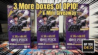 Unboxing 3 more boxes of OP10 Royal Blood + Mini Giveaway [One Piece TCG]