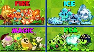 4 Team FIRE x ICE x MAGIC x PEA Battlez - Who Will Win? - Pvz 2 Team Plant vs Team Plant