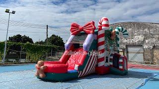 7.65x4m Christmas Bouncy Castle Hire Water Jump House Candy Cane Combo Water Bounce House With Slide