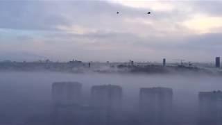 copenhagen skyline in gloomy fog - københavn og frederiksberg dækket i dyster tåge