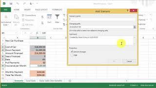 Excel What If Analysis: Scenario Manager (Excel 2016)