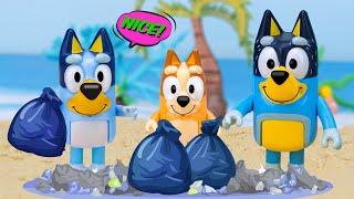 BLUEY! Let's Clean Up The Beach - Safety Lessons For Kids - Bluey Pretend Play Stories