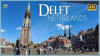 Walking Tour in Delft - The city centre- The Old Church tower - Delft City Hall / UHD 4k  