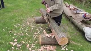 Traditional Log to Beam Hewing - Huge Axes