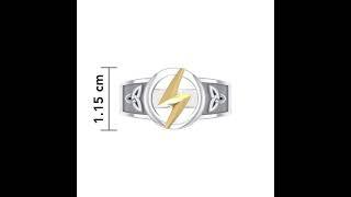 Zeus God Lightning Bolt with Celtic Trinity Knot Silver and Gold Ring MRI2297