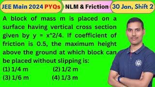 A block of mass m is placed on a surface having vertical cross section given by y = x2/4... JEE MAIN