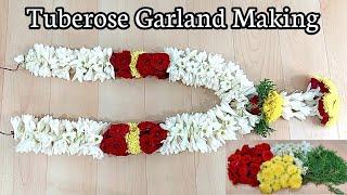 How to string Tuberose Garland / Sampanki Poo garland making / Flower Mala making at home