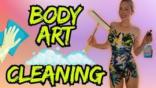 Cleaning Haul [4K USA Housewife]Body art suit How to clean a Window without cloth? Try On Haul