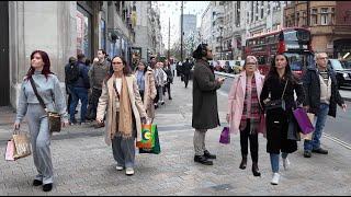  Central London Walking Tour.  Busy Central London Walk, Christms Window Shopping 4K