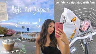 living in japan | shopping with fam, confidence tips & heatless curls routine 