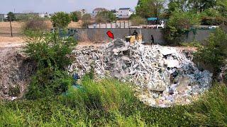 Completed Project,​ Filling Up The Land, Bulldozer KOMATSU D31P​ Push Siol & Rubbish Into The Pond