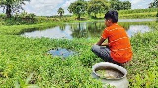 Amazing Bamboo Tools Hook Fishing Videos | Little Boy Hunting Fish From The Village Pond