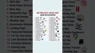 40 Projects Ideas for Web Developer ‍.                     #webdeveloper #projects #projectideas