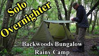 Rainy Solo Overnight Wild Camp, Backwoods Bungalow, Folding Firebox camp cooker, Nature, Peace