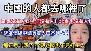 中國的人都去哪裡了；網友懷疑中國真實人口不到八億；廣東沒有人！浙江沒有人！北京也沒有人！都正月十四了 不見老闆也不見打工人